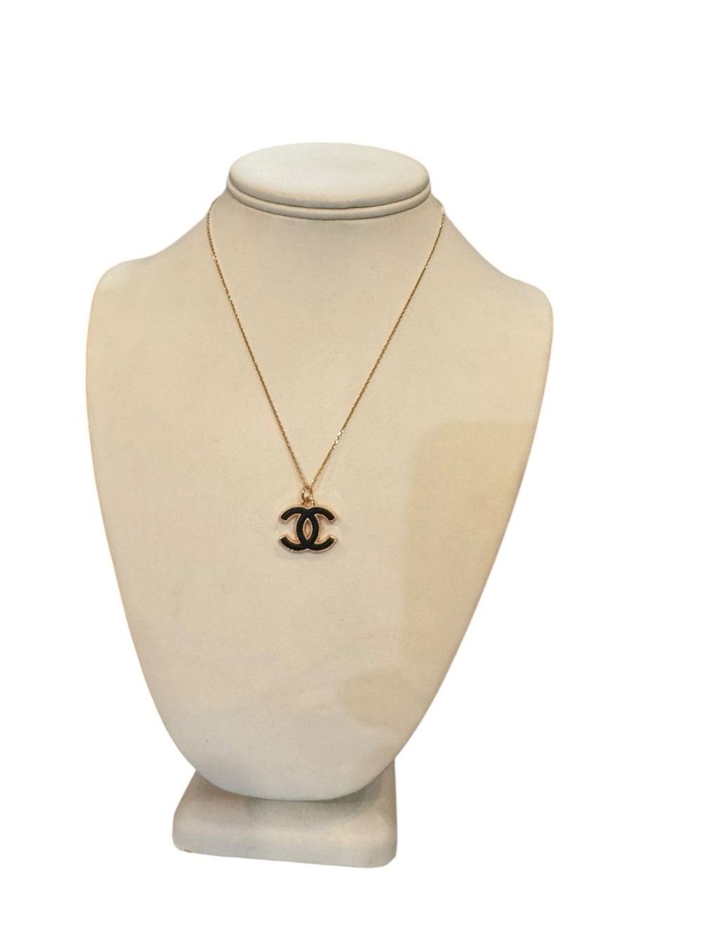 Re-Designed Black & Gold Chanel enamel Pendant Necklace